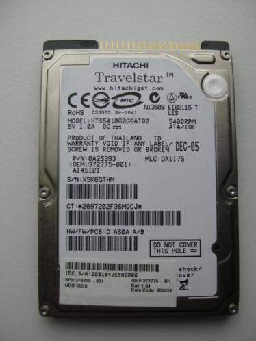 Hitachi 60GB IDE 5400rpm laptop harddisk, Intern, Gebruikt, HDD, Ophalen of Verzenden