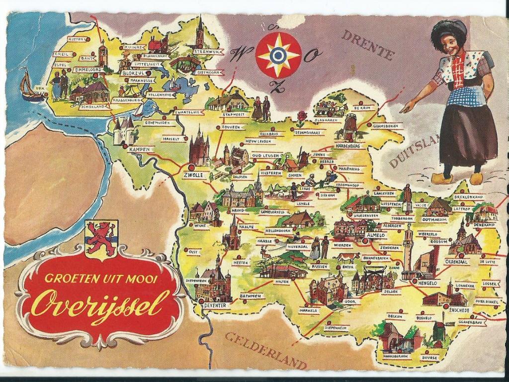 Ansichtkaart Groeten uit mooi Overijssel (getekend), Ophalen of Verzenden, 1960 tot 1980, Gelopen, Overijssel
