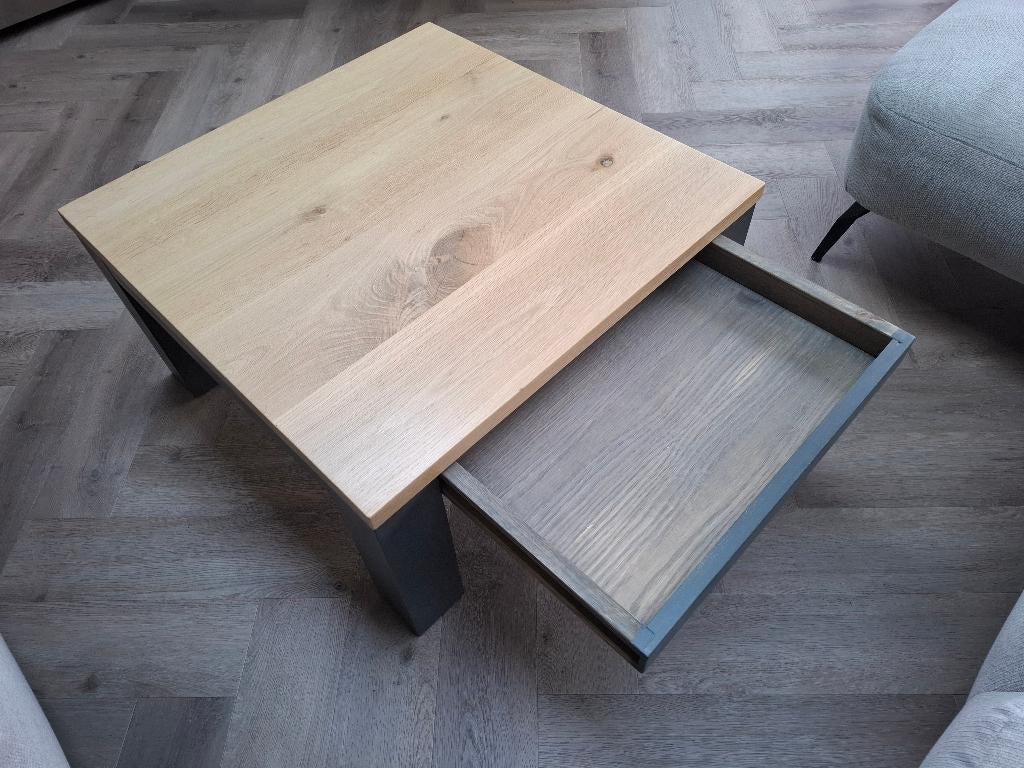 Stijlvolle Salontafel massief eiken met handige lade, Huis en Inrichting, Tafels | Salontafels, Ophalen, 50 tot 100 cm, 50 tot 100 cm