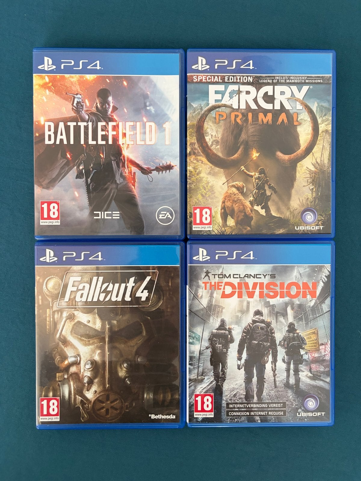 PS4 Games: Battlefield 1, Far Cry Primal, Fallout 4, The Div, Online, Gebruikt, Vanaf 18 jaar, 1 speler