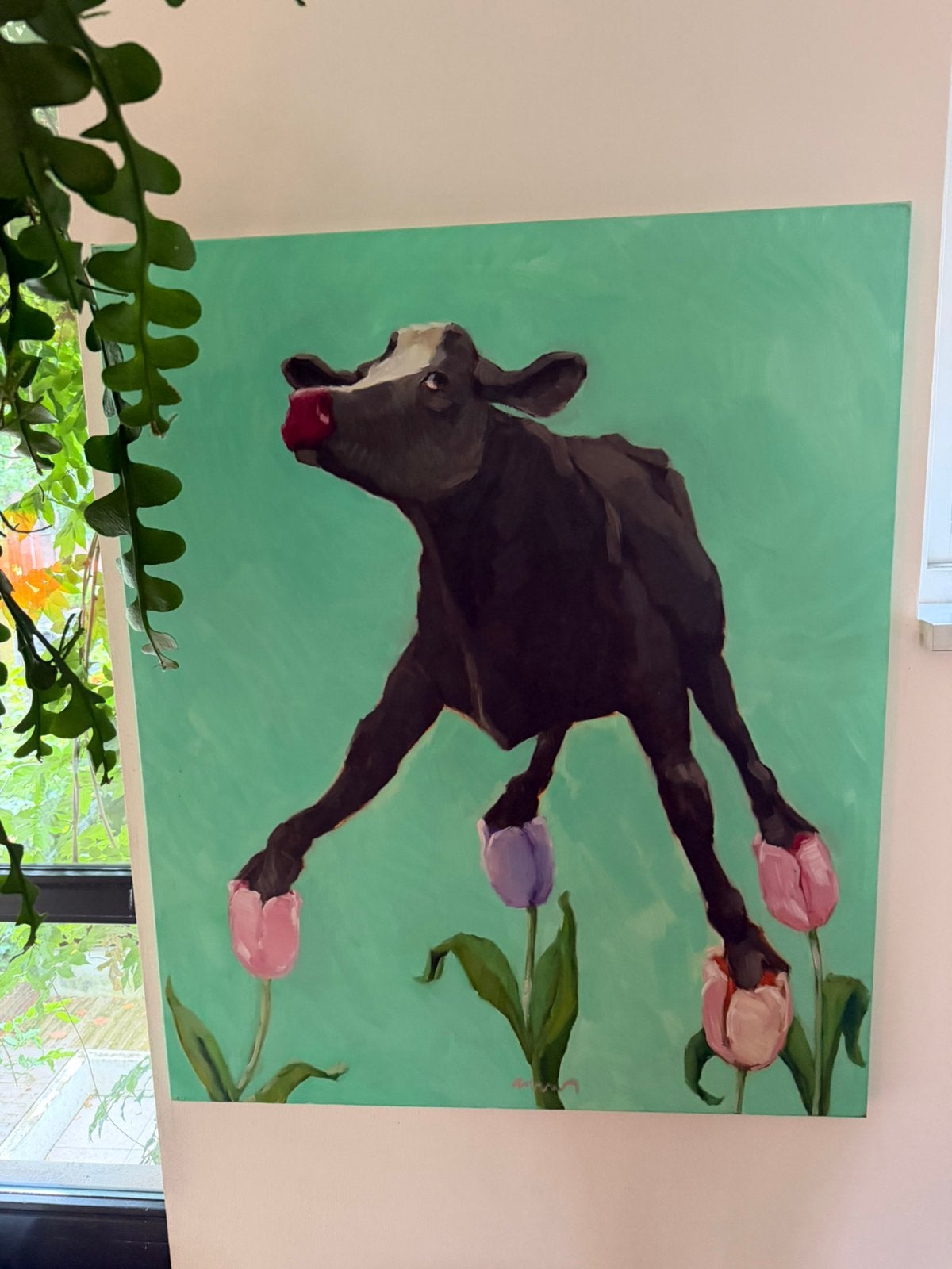 Koe op Tulpen van Adri Dijkhorst, uniek exemplaar., Ophalen