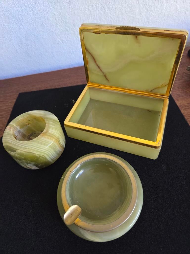 Vintage Onyx Set: Doosje, Asbak en Kandelaar, Ophalen of Verzenden
