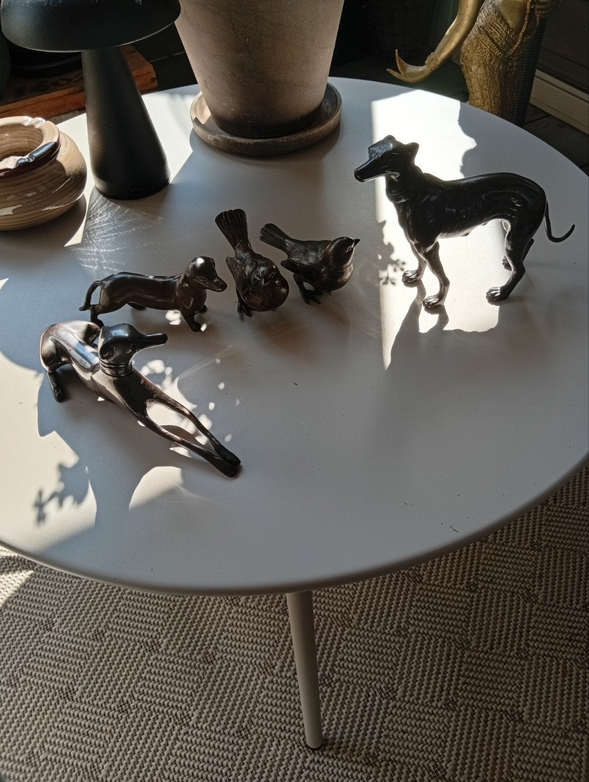 Set van 5 bronzen beelden: honden en vogels, Ophalen of Verzenden