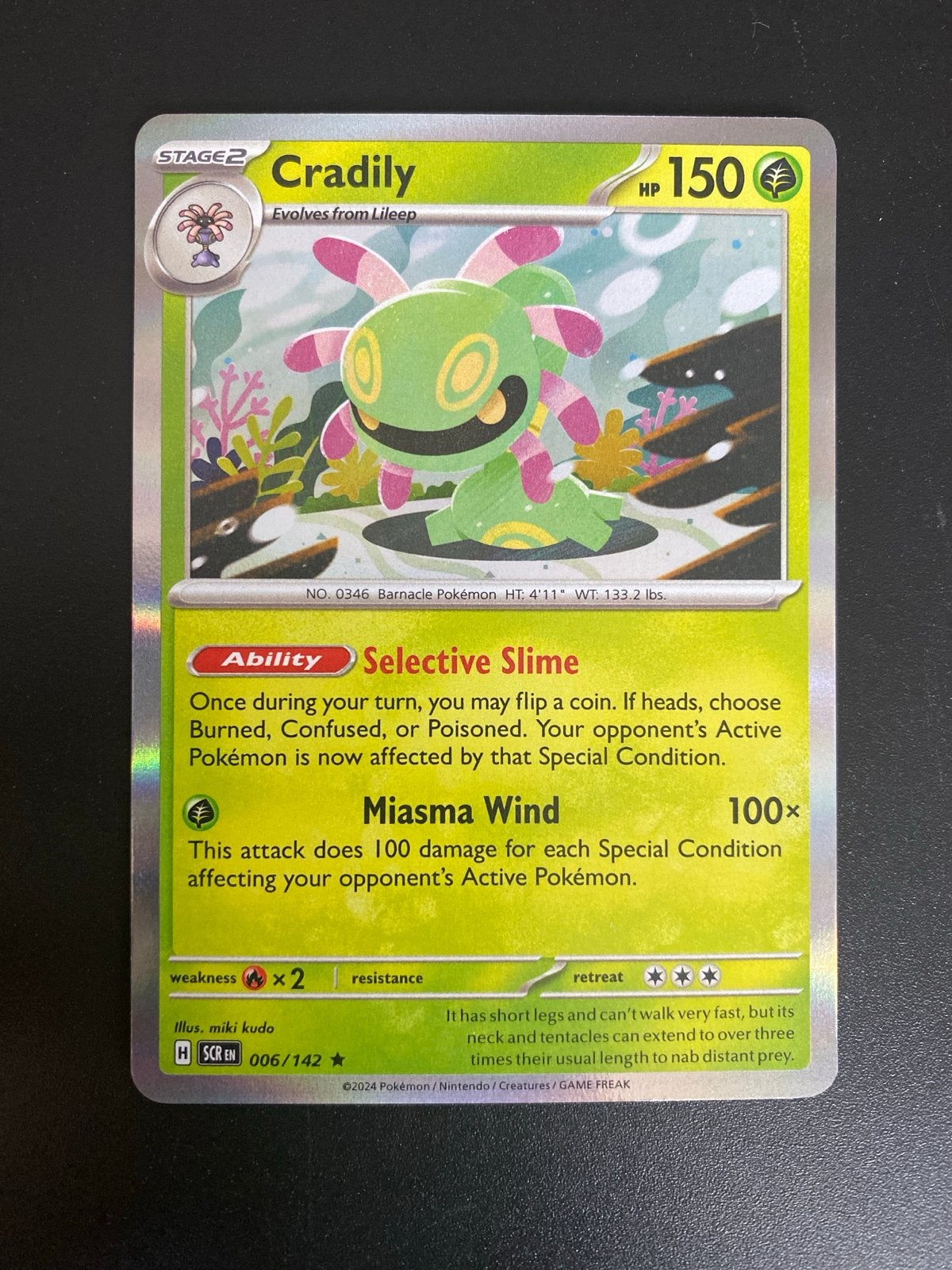 Cradily 006/142 Rare Holo Pokémon Stellar Crown, Ophalen of Verzenden, Zo goed als nieuw, Losse kaart, Foil
