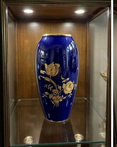 Antieke Limoges Vaas P. Pastaud Echt Kobalt & Goud Frankrijk, Ophalen of Verzenden