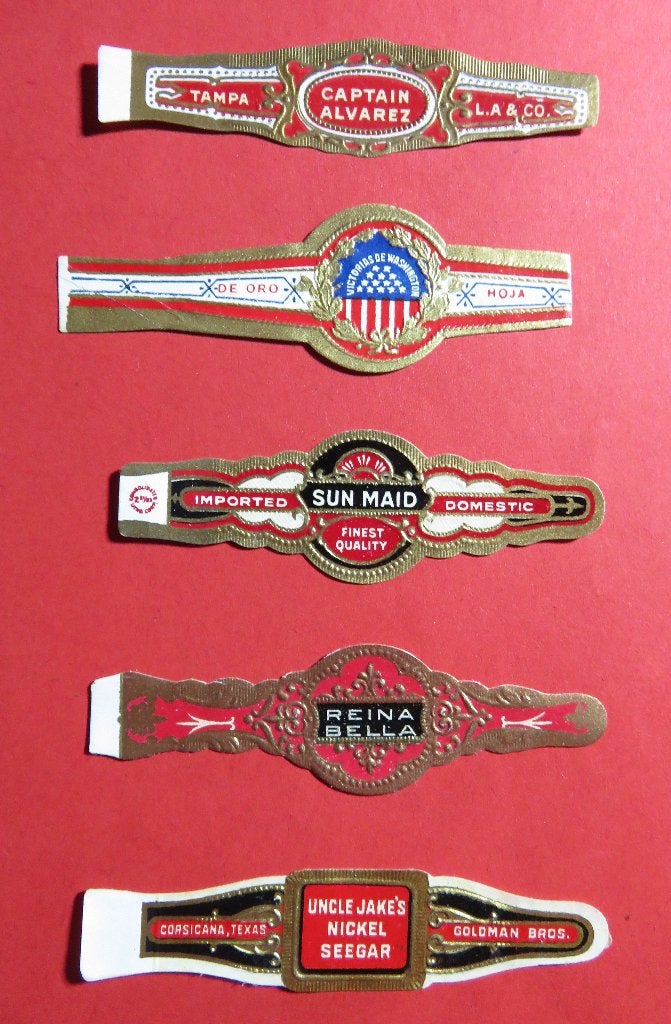US USA 5x Amerikaanse sigarenbandjes, Verzenden, Gebruikt, Sigarenbandjes