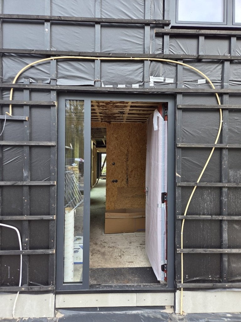 Aluminium deur met zijlicht, Deurkozijn, Aluminium, Zo goed als nieuw, 150 tot 225 cm