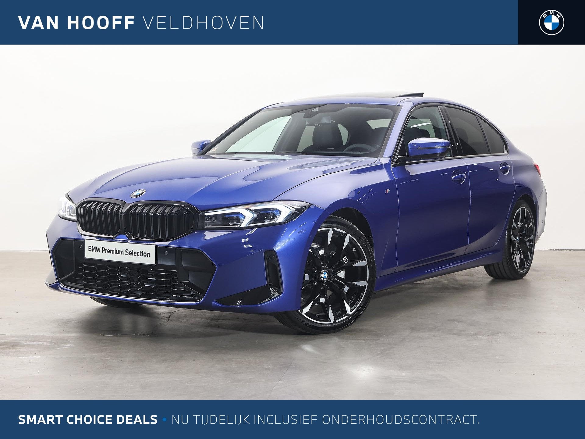 BMW 3 Serie 320i M Sport Automaat / Schuif-kanteldak / Trekh, 4 cilinders, Met garantie (alle), Blauw, Bedrijf