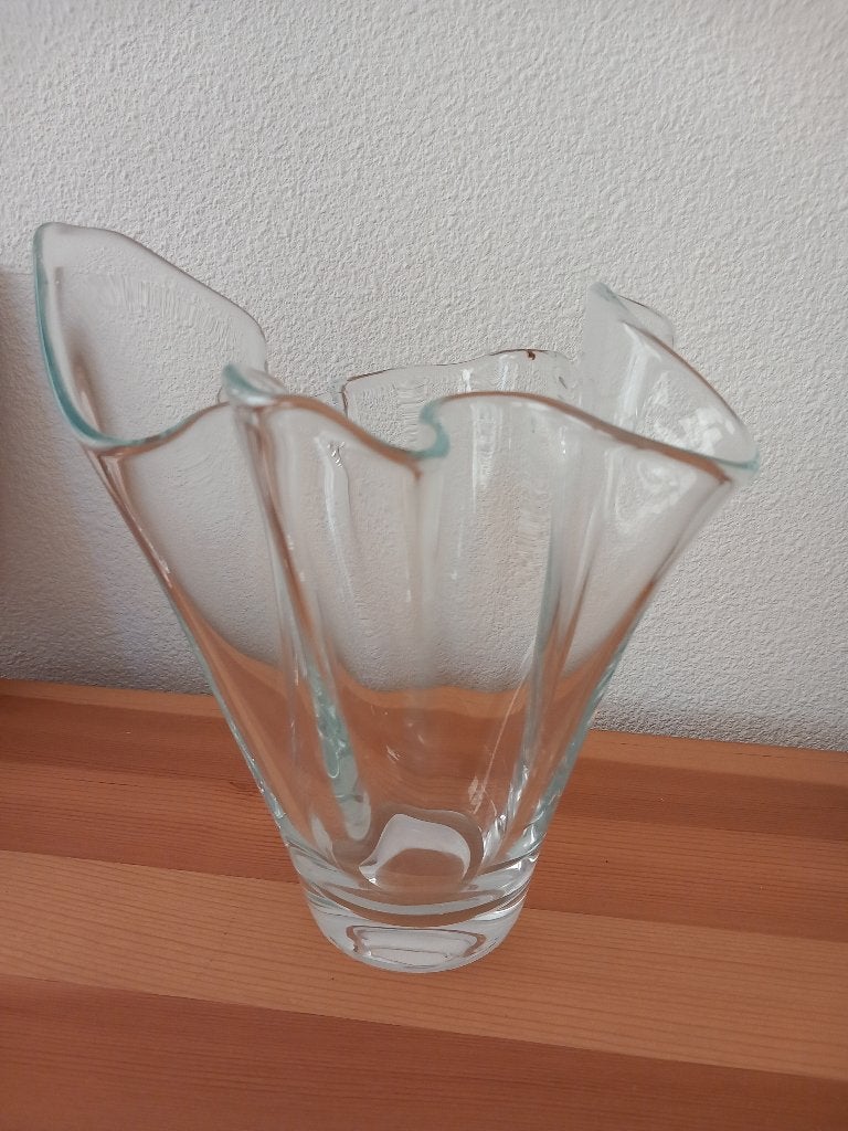 gevouwen glazen vaas thuringer wald, Ophalen, Handgemaakt, Transparant, 20 cm