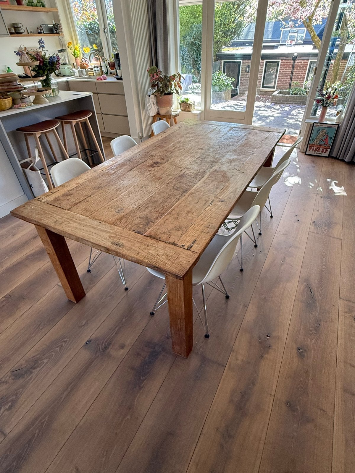 Robuuste houten eettafel - perfect voor grote gezinnen, Ophalen, Gebruikt, 100 tot 150 cm, 200 cm of meer