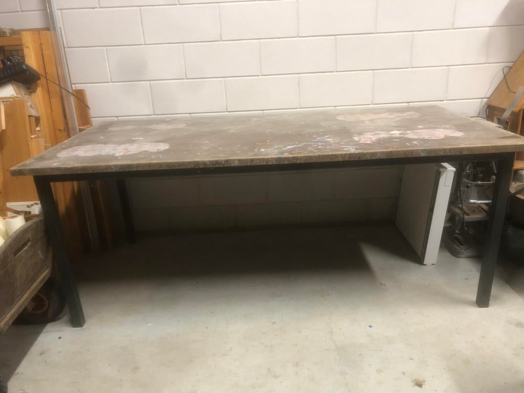 Tafel vintage oude schooltafel / werkbank, Doe-het-zelf en Verbouw, Werkbanken, Ophalen, Gebruikt, 170 cm of meer