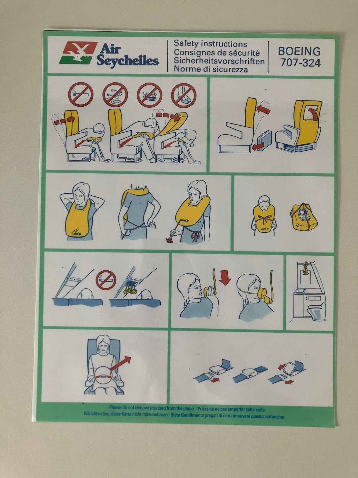 Safety card Air Seychelles B707-324, Verzenden, Gebruikt, Overige typen