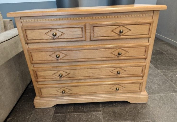 Eikenhouten Ladekast / Commode / Halkast, Huis en Inrichting, Ophalen, Gebruikt, 100 tot 150 cm, 5 laden of meer