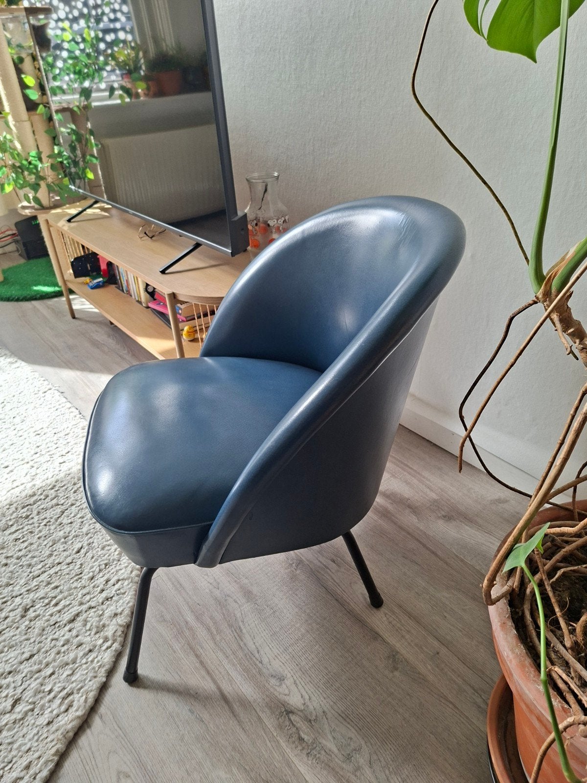 petrol cocktailstoeltje, mid-century, Huis en Inrichting, Ophalen, Gebruikt, 75 tot 100 cm, 50 tot 75 cm