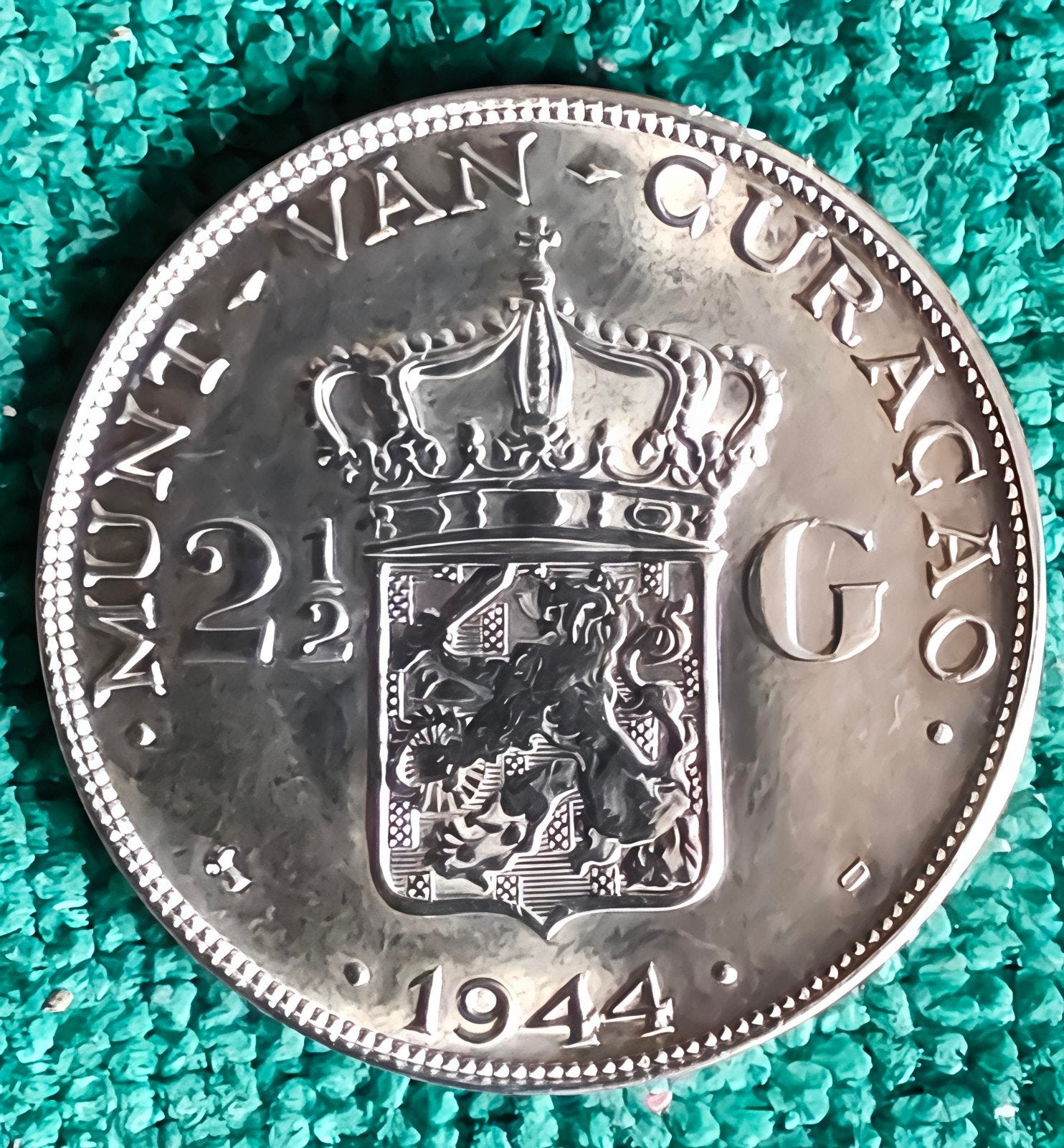 2 1/2 Gulden 1944 Curaçao Nederland ( Misslag), Verzenden, Zilver, Koningin Wilhelmina, Losse munt