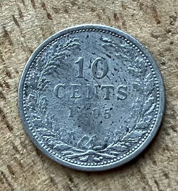 10 cent 1905 Wilhelmina, Ophalen, Zilver, 10 cent, Koningin Wilhelmina