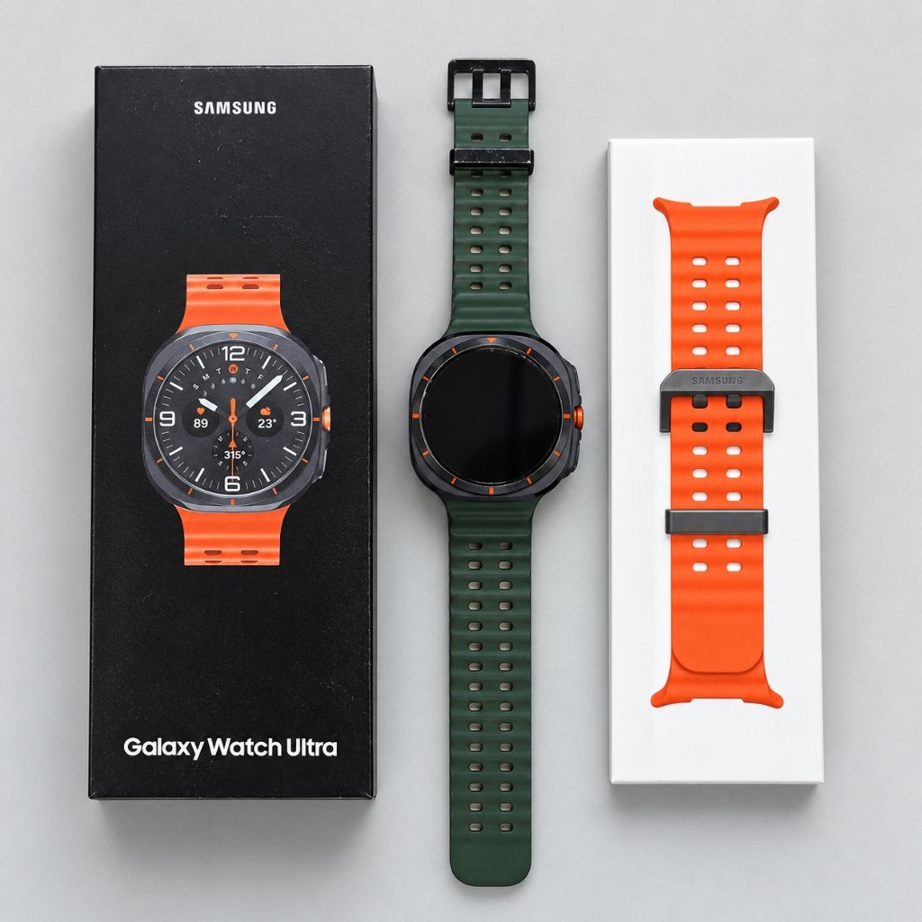 Samsung Galaxy Watch Ultra – doos, lader en 2 bandjes, Ophalen of Verzenden, Zo goed als nieuw, Zwart, Android