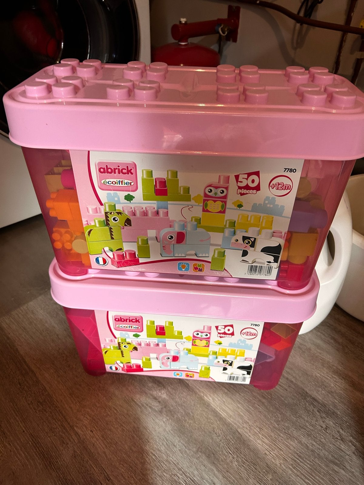 Abrick Ecoiffier Bouwblokken Set - 2 Roze Tonnen, Kinderen en Baby's, Speelgoed | Bouwstenen, Ophalen of Verzenden, Zo goed als nieuw