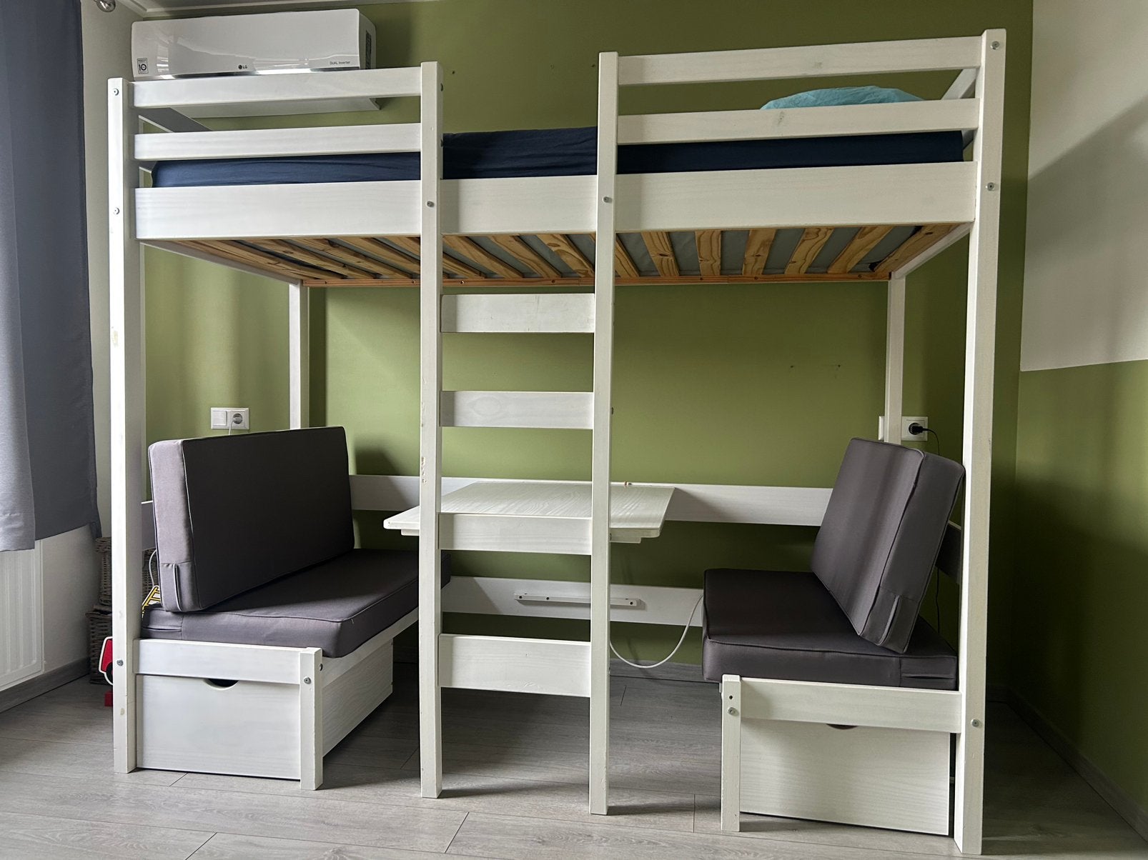 Hoppekids stapelbed met treinzit / dubbel bed, Ophalen, 90 cm, Tweepersoons, Zo goed als nieuw
