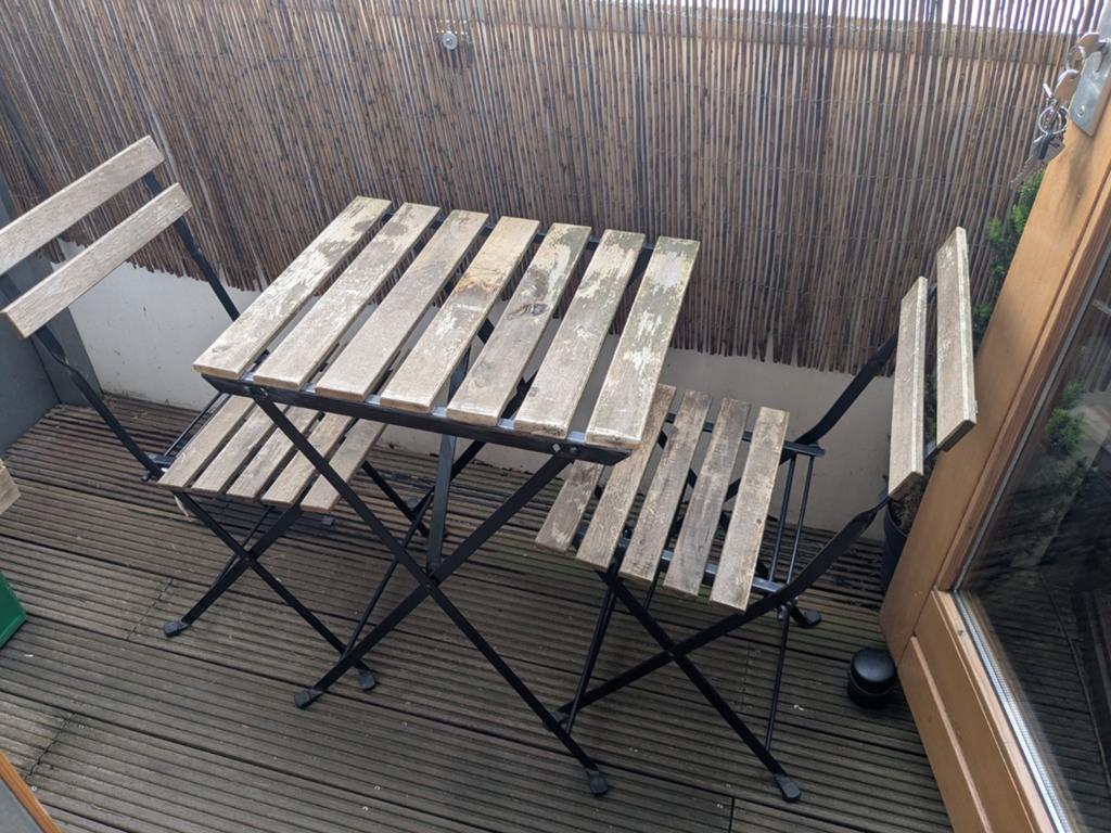 Ikea bistro set, kleiner gezaagd, ideaal voor balkon, Gebruikt, Tuinset, Hout, Eettafel