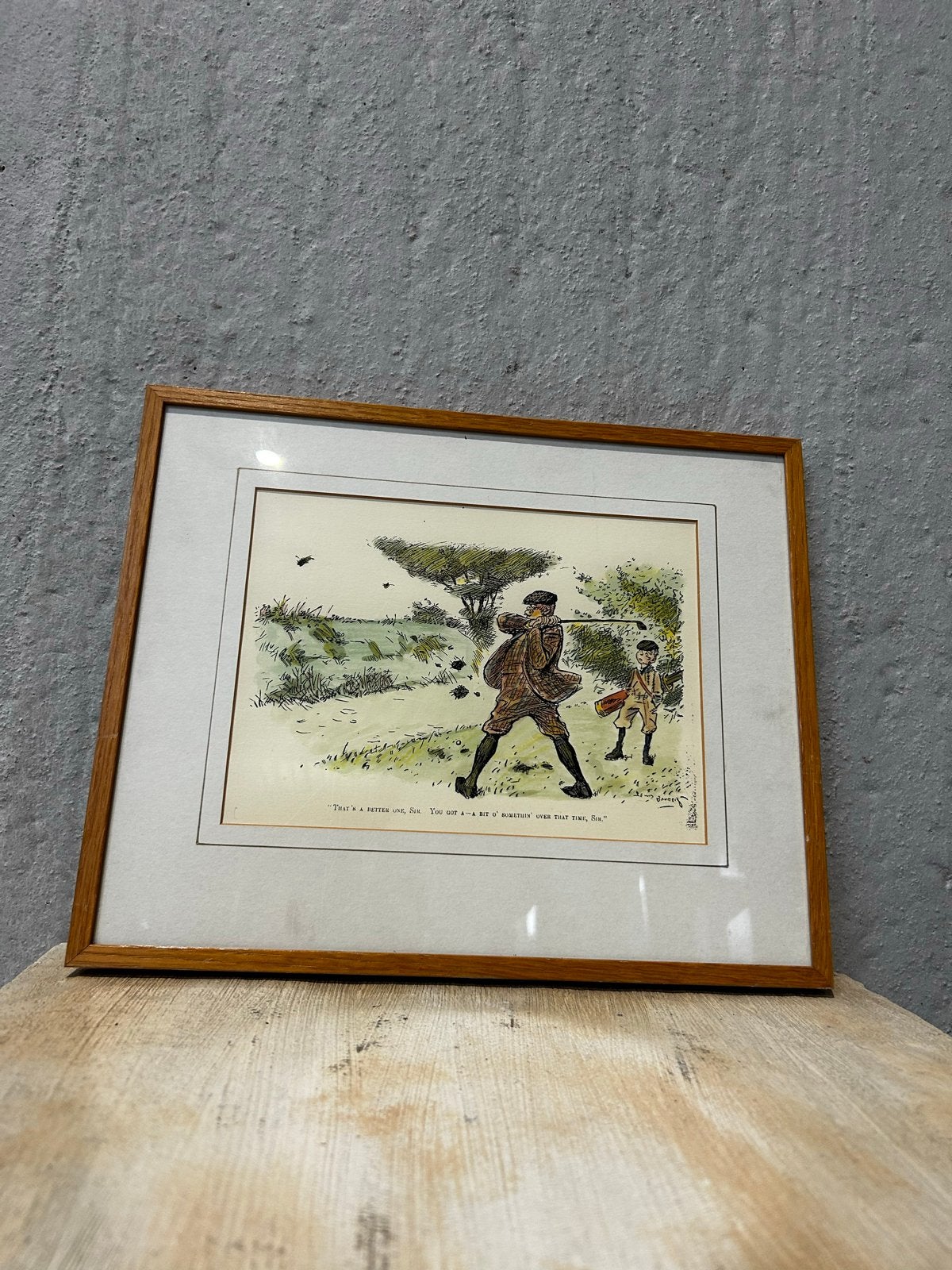 Vintage ingelijste golfprint - 'That's a better one, Sir', 1950 - 1999, Overige technieken, Ophalen of Verzenden, Ingelijst