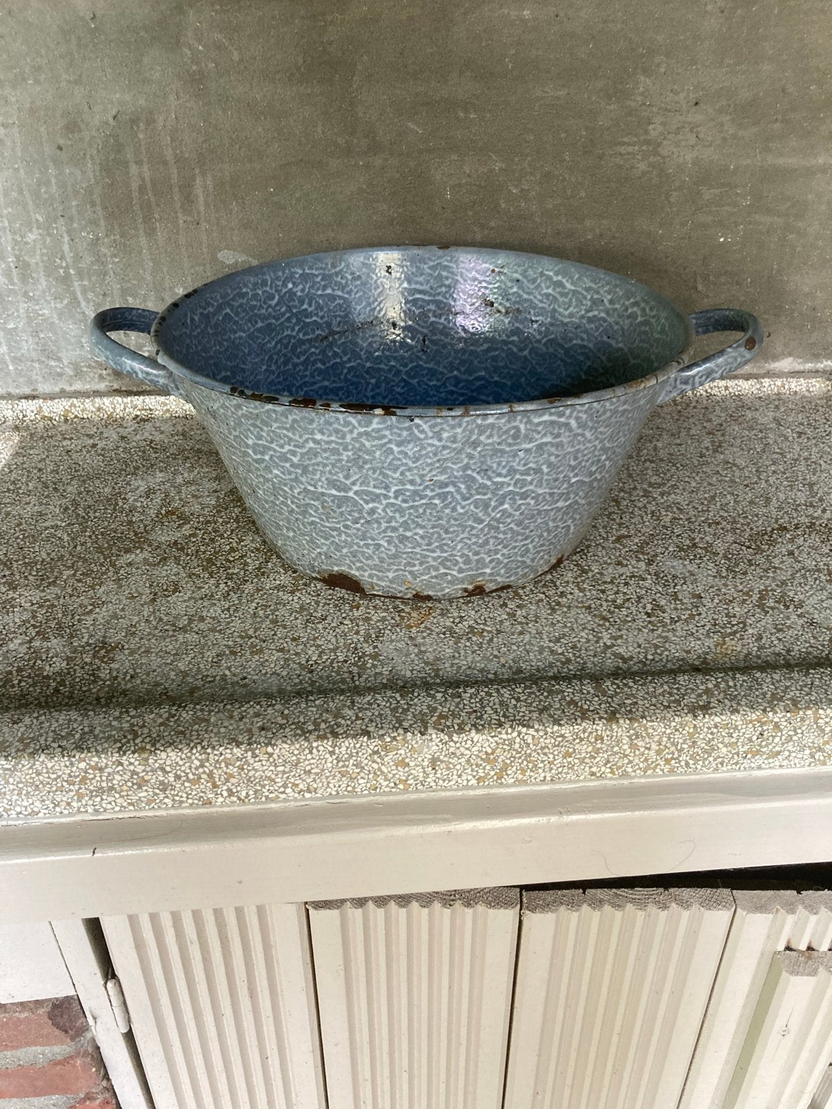 Oude geëmailleerde wasbak / teil - Vintage blauw, Ophalen
