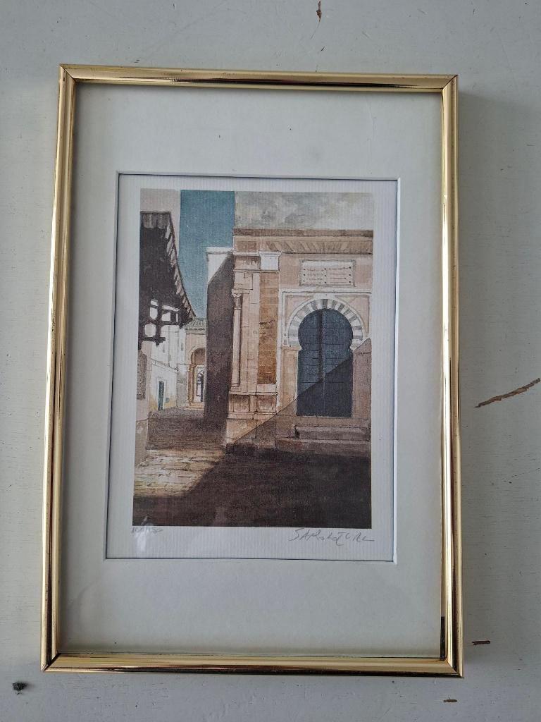 litho oosters/Arabisch straatje poort gesigneerd & genummerd, Ophalen of Verzenden