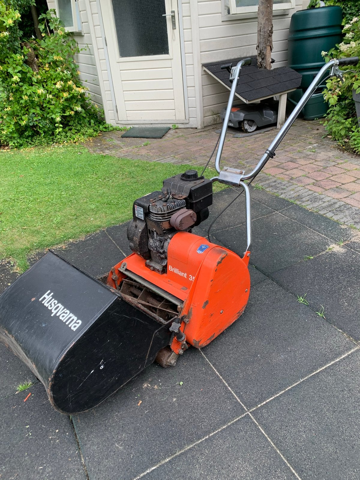 Husqvarna Brilliant 350 Benzine kooimaaier, Ophalen, Gebruikt, Opvangbak, Benzine-grasmaaier