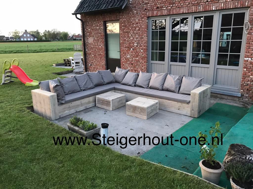Steigerhout 10%korting Hoekbank Loungeset Bank Tuinset ACTIE, Tuin en Terras, Tuinsets en Loungesets, Nieuw, Loungeset, Steigerhout