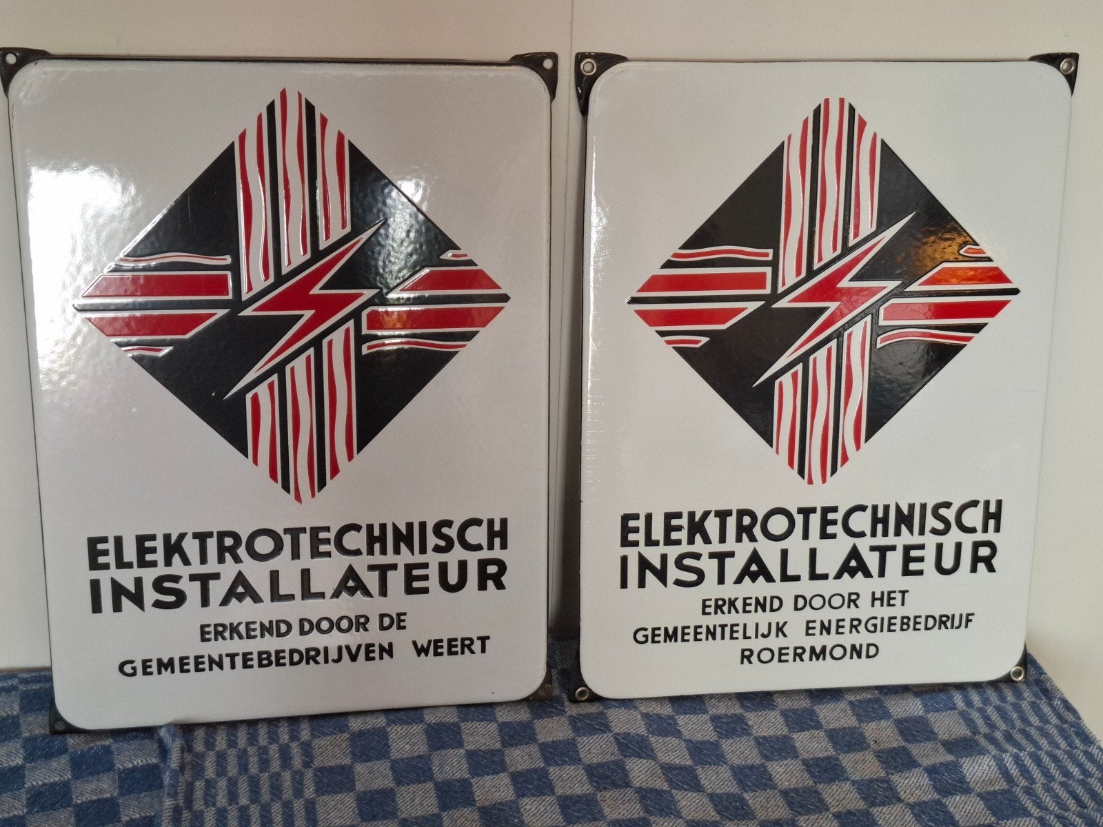 Emaille borden electrotechnisch installateur, Ophalen of Verzenden, Reclamebord