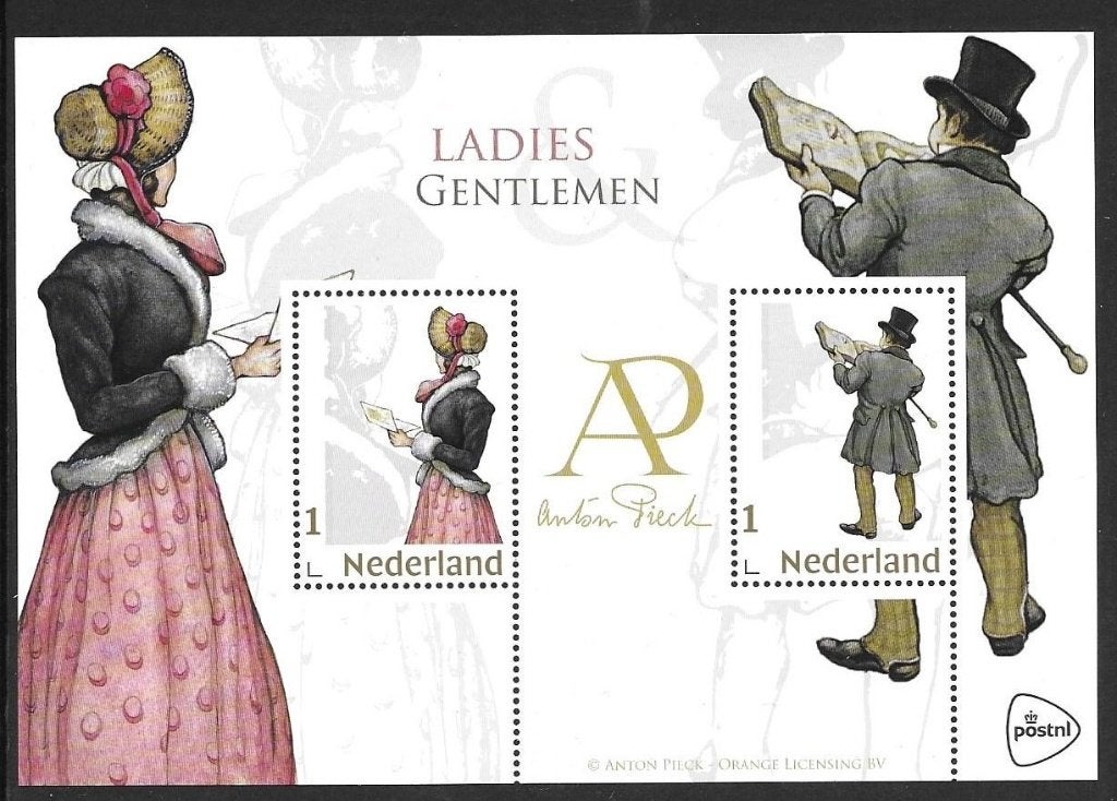 Velletje persoonlijke zegels Anton Pieck Ladies en Gentlemen, Ophalen of Verzenden, Postfris