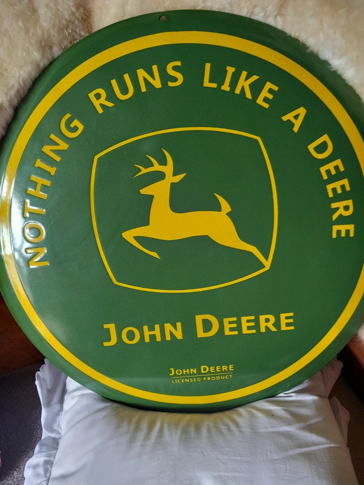 Super mooi groot emaile  50cm rond  John Deere, Verzamelen, Ophalen of Verzenden, Zo goed als nieuw, Reclamebord