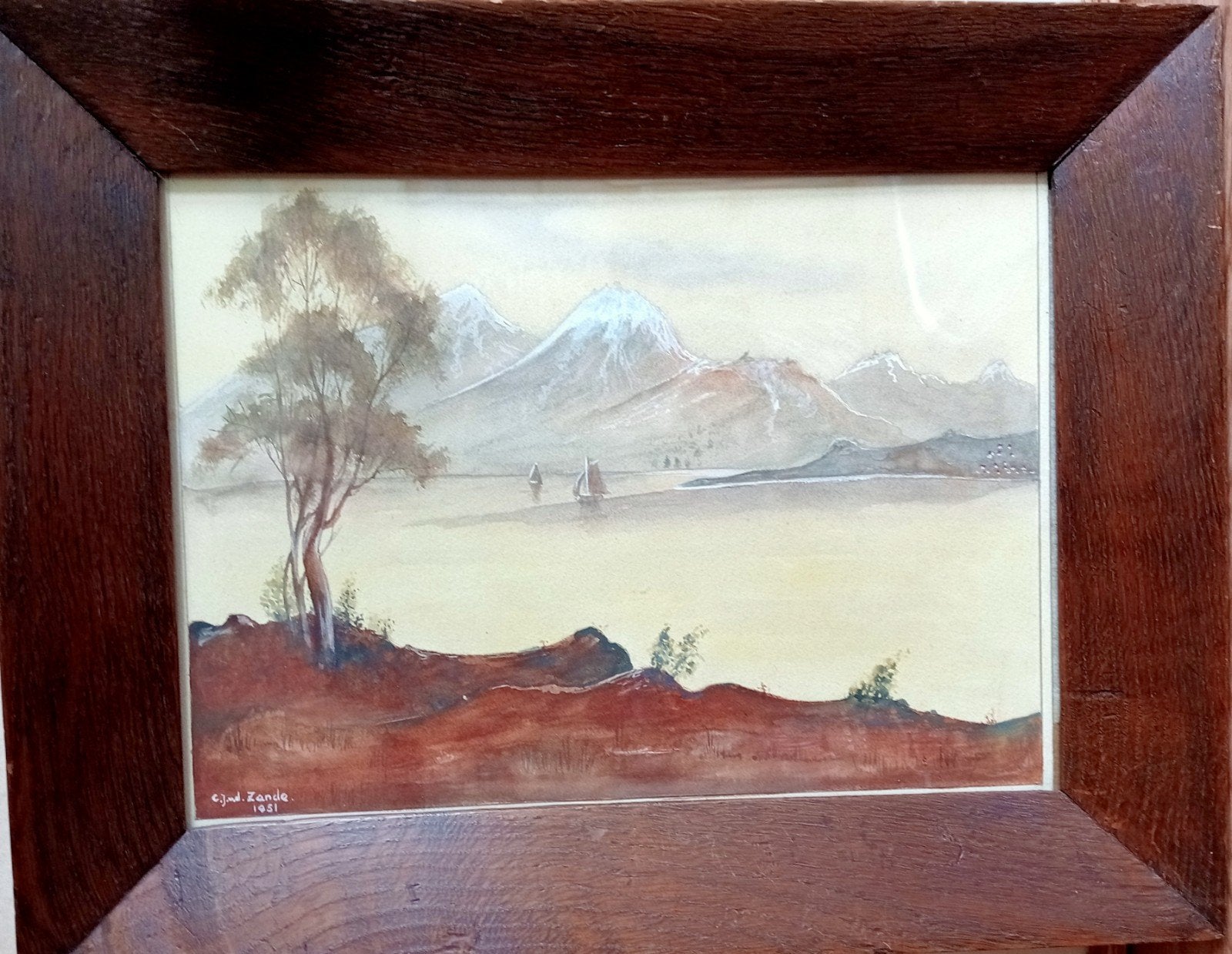 Aquarel c.j.v/d Zande 1951 waterverf schilderij 38 x 29.5, Antiek en Kunst, Kunst | Schilderijen | Klassiek, Ophalen