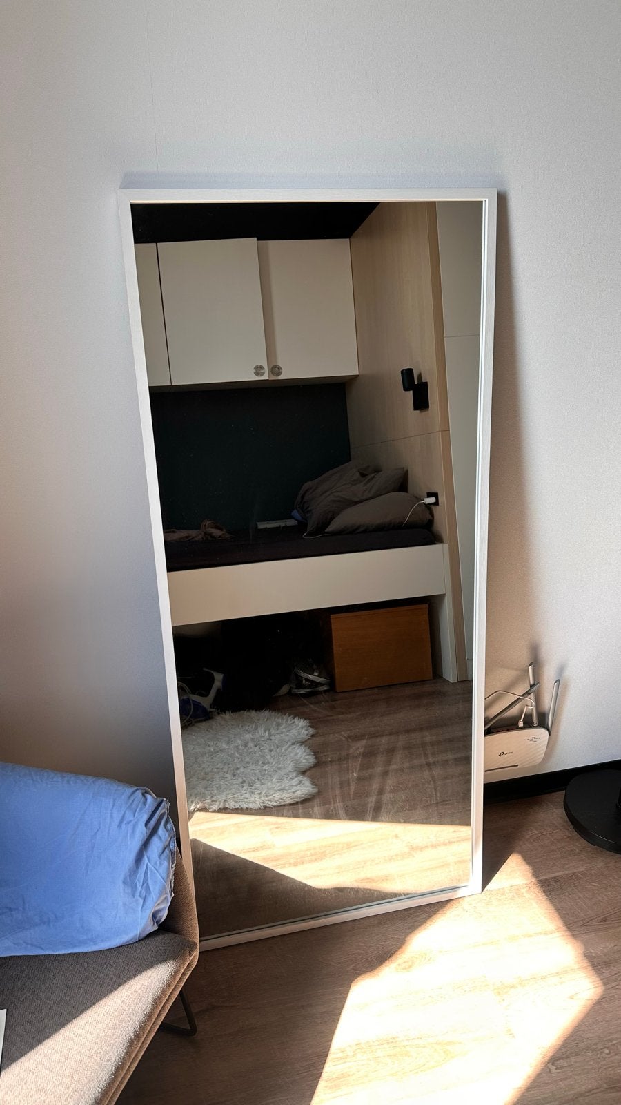 Grote spiegel met witte lijst - white mirror 50€, Ophalen, Zo goed als nieuw, 150 tot 200 cm, Rechthoekig