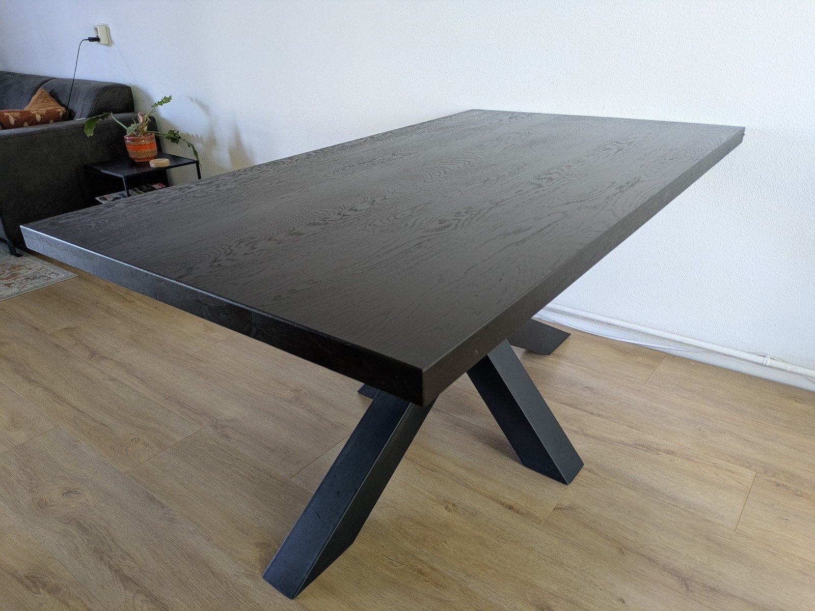 Eettafel zwart 160x90, Huis en Inrichting, Tafels | Eettafels, Ophalen, Gebruikt, Industrieel, modern, strak, Eikenhout