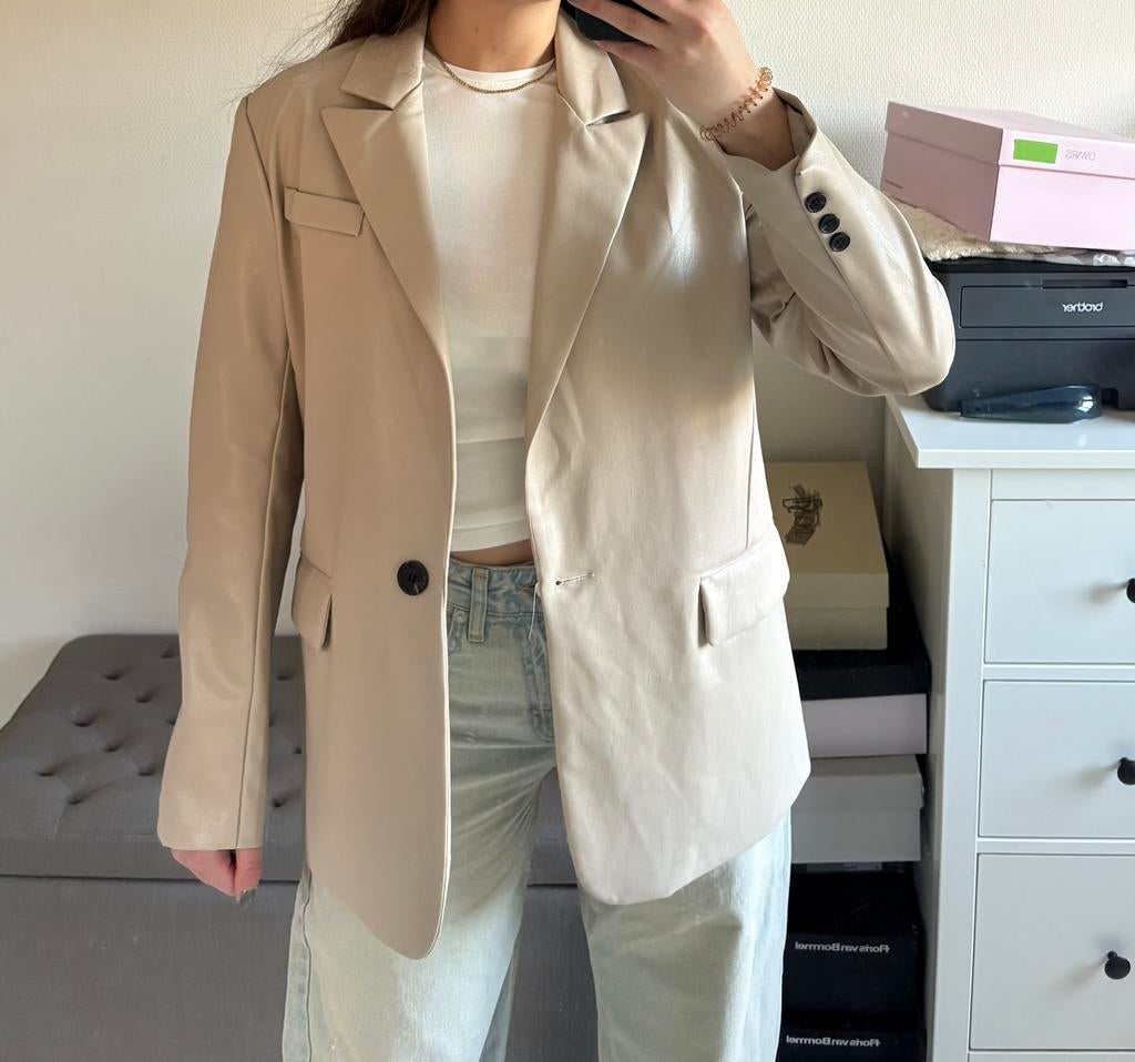PU leren blazer loavies, Kleding | Dames, Beige, Ophalen of Verzenden, Zo goed als nieuw, Jasje