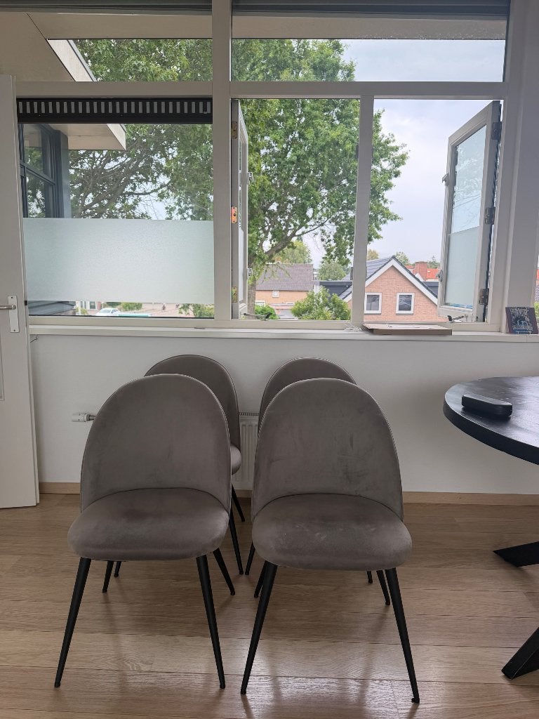 Eetkamerstoelen (4 stuks) grijs, Ophalen, Gebruikt, Vier, Stof