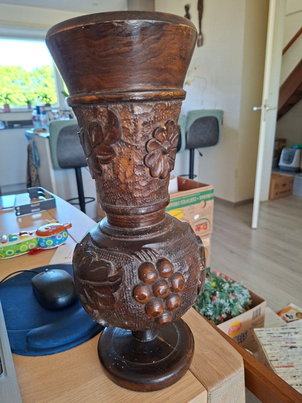 3 Houten vazen, Overige materialen, Gebruikt, Overige kleuren, Ophalen of Verzenden