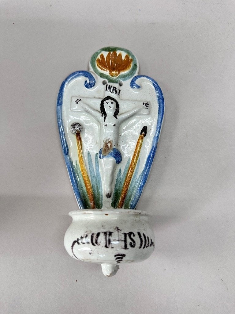 Antiek Nevers Wijwaterbakje Frankrijk 18e/19e Eeuw Christus, Antiek en Kunst, Ophalen of Verzenden