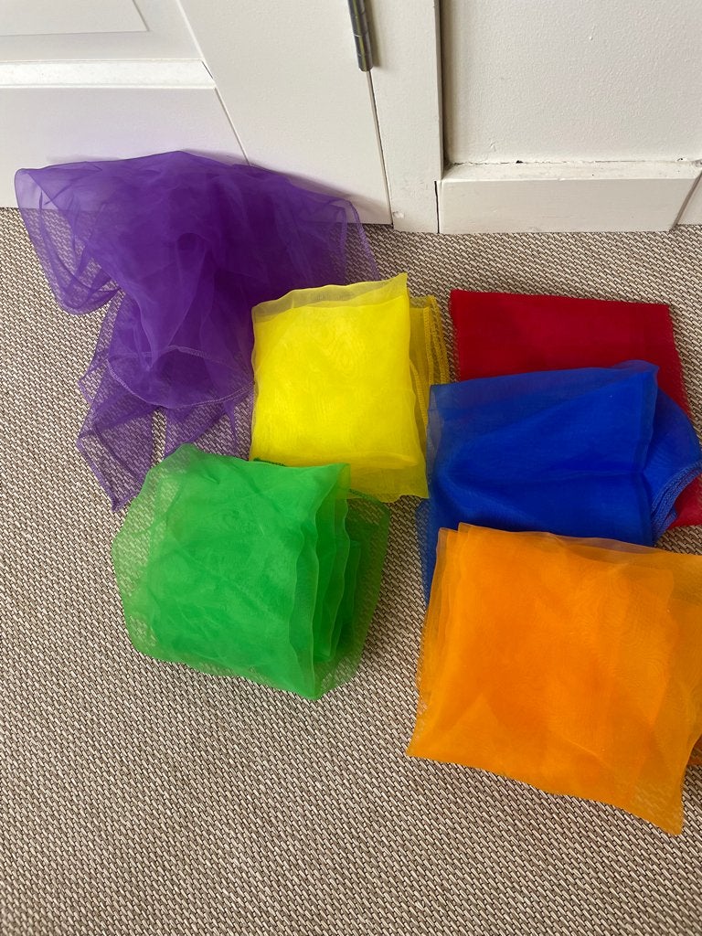 6 echte jongleer doekjes (ca. 70 x 70 cm.), Ophalen of Verzenden, Zo goed als nieuw