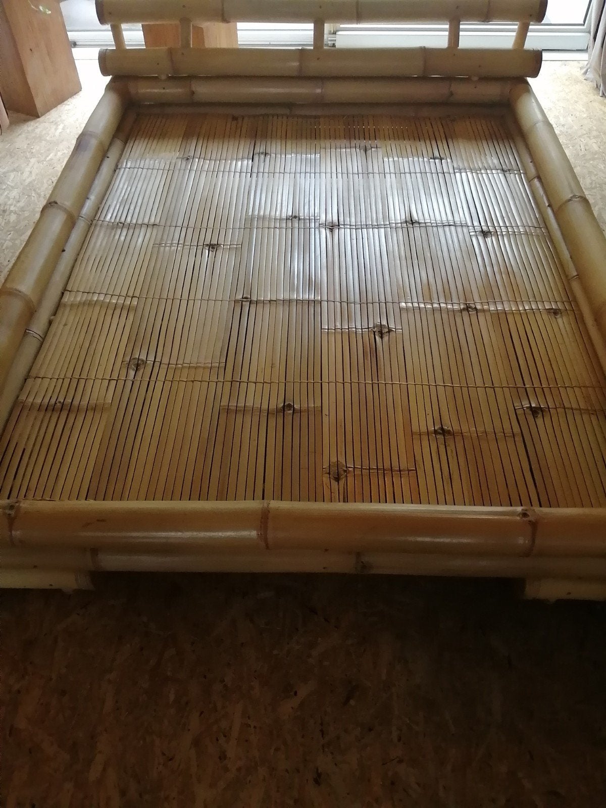 Bamboe bed 160x200 met 2 bijpassende nachtkastjes, Ophalen, Gebruikt, Bruin, Tweepersoons