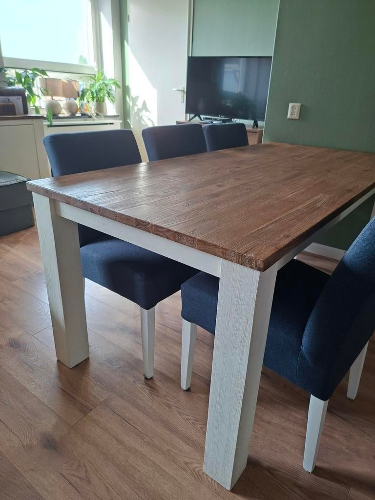 Eettafel Woonexpress voor 6 personen inclusief stoelen, Gebruikt, 100 tot 150 cm, Ophalen of Verzenden, Vijf personen of meer