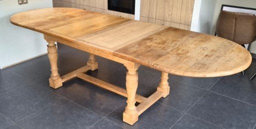 Uitschuifbare eettafel van eikenhout, Huis en Inrichting, Ophalen, Gebruikt, 100 tot 150 cm, Klassiek