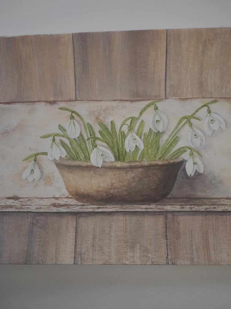 Aquarel sneeuwklokjes 30 bij 20 cm, Antiek en Kunst, Ophalen of Verzenden