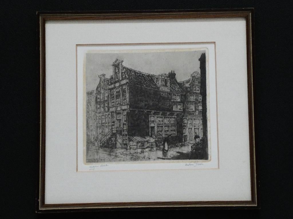 Originele Anton Pieck ets Korte Prinsengracht Amsterdam 1917, Antiek en Kunst, Kunst | Etsen en Gravures, Ophalen of Verzenden