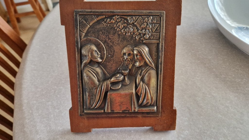 oud religie houten fotolijst met koperbeslag, Ophalen of Verzenden