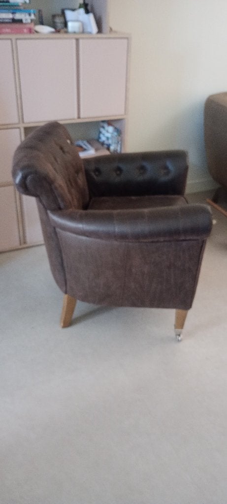 Riviera Maison fauteuil met wieltjes - Vintage stijl, Huis en Inrichting, Fauteuils, Ophalen, Gebruikt, 75 tot 100 cm, Leer