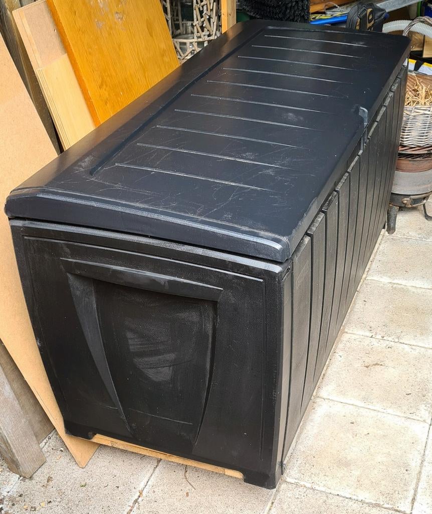 Zwarte opbergbox 120x60x55cm. - ideaal voor tuinkussens, Ophalen, Gebruikt, Kunststof, Overige typen