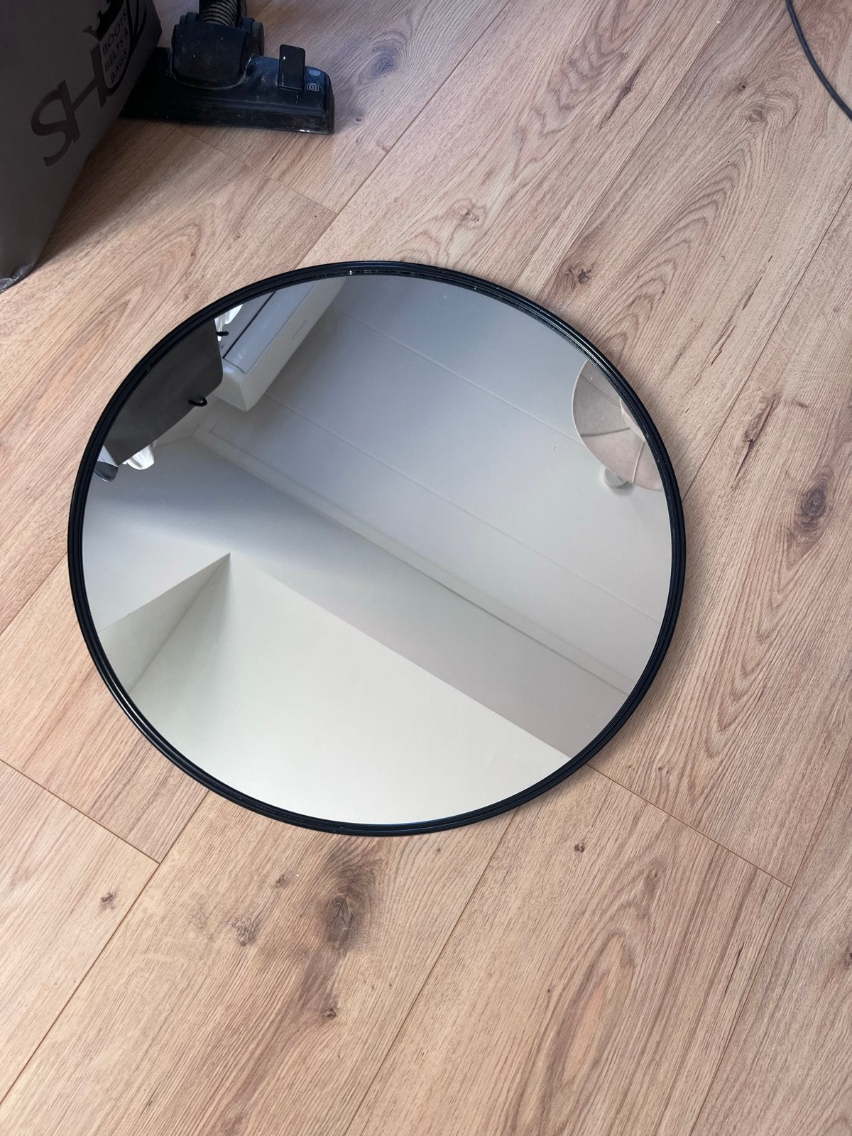 Zwarte ronde spiegel - 60 cm diameter, Ophalen, Gebruikt, Rond, Minder dan 100 cm