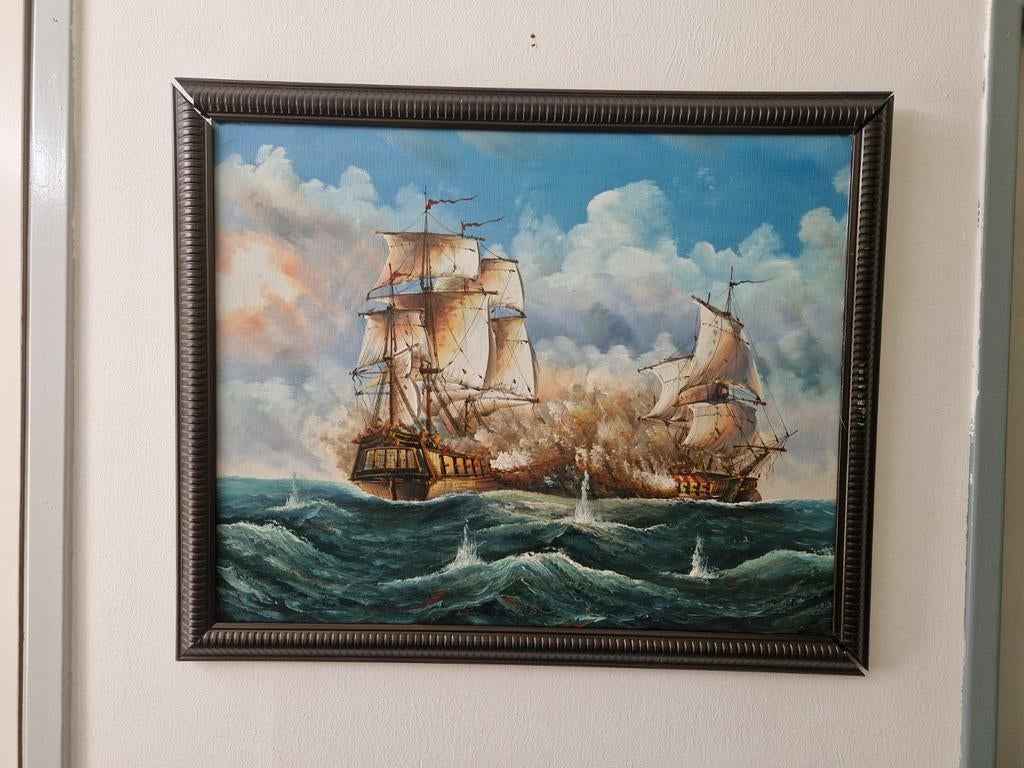 Zeeslag schilderij, Ophalen of Verzenden